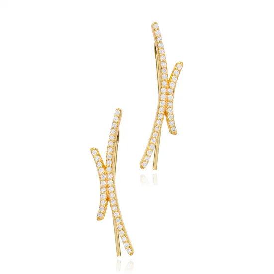 Clear Crossed Bar CZ 925 Sterling Silver Ear Cuff
