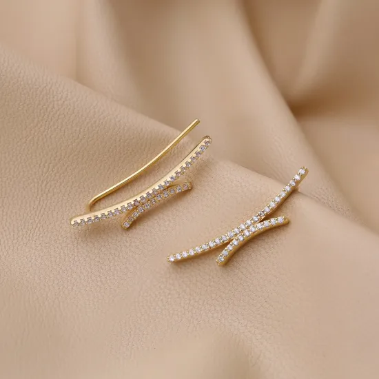 Clear Crossed Bar CZ 925 Sterling Silver Ear Cuff