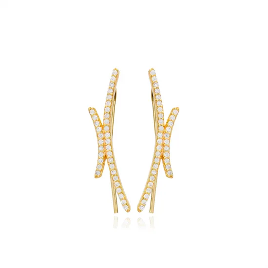 Clear Crossed Bar CZ 925 Sterling Silver Ear Cuff