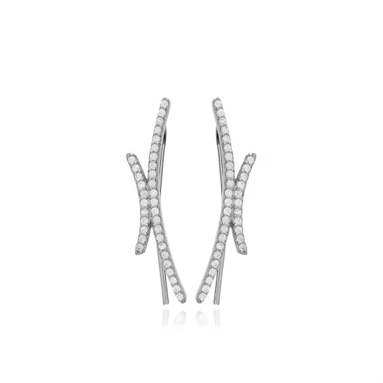 Clear Crossed Bar CZ 925 Sterling Silver Ear Cuff