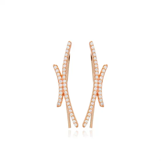Clear Crossed Bar CZ 925 Sterling Silver Ear Cuff