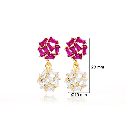Ruby CZ Baguette Cluster 925 Sterling Silver Earrings Ruby CZ Baguette Cluster 925 Sterling Silver Earrings