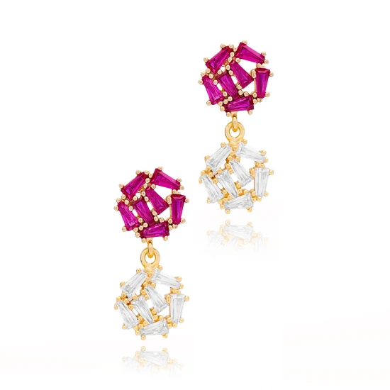 Ruby CZ Baguette Cluster 925 Sterling Silver Earrings - Sade 925 Silver Jewelry