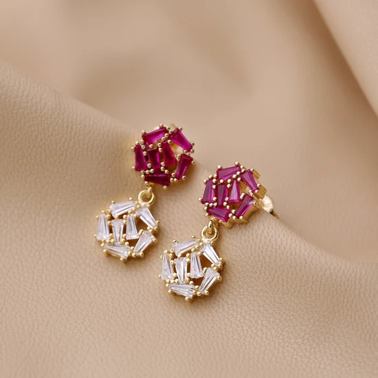 Ruby CZ Baguette Cluster 925 Sterling Silver Earrings - Sade 925 Silver Jewelry
