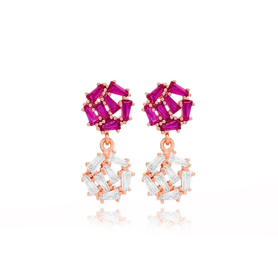 Ruby CZ Baguette Cluster 925 Sterling Silver Earrings - Sade 925 Silver Jewelry