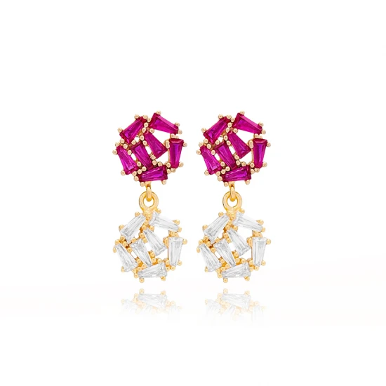 Ruby CZ Baguette Cluster 925 Sterling Silver Earrings - Sade 925 Silver Jewelry