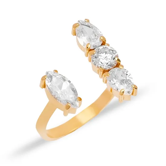 Shiny Multi Zircon Stone Dainty Cluster Adjustable Ring Handmade 925 Sterling Silver Jewelry