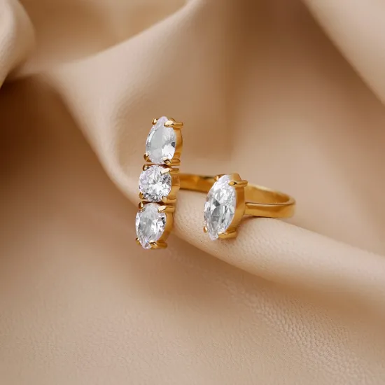 Shiny Multi Zircon Stone Dainty Cluster Adjustable Ring Handmade 925 Sterling Silver Jewelry