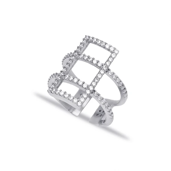Rectangle Shape Clear Adjustable Sterling Silver Ring Rectangle Shape Clear Adjustable Sterling Silver Ring