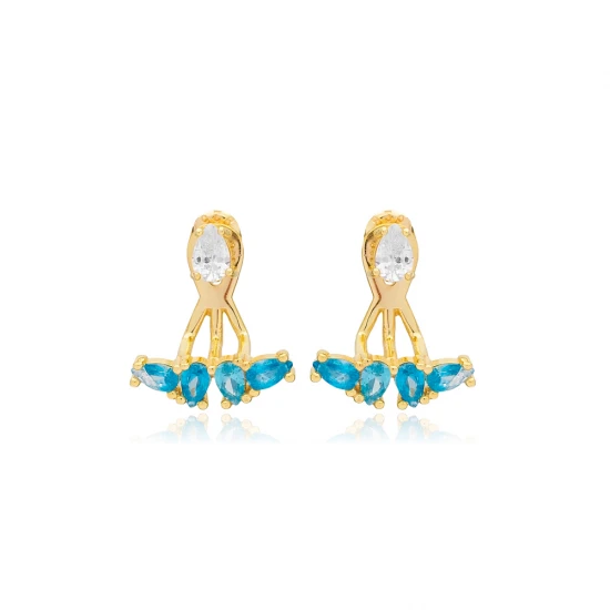 Aquamarine Pear Shape 925 Sterling Silver Earrings - Sade 925 Silver Jewelry