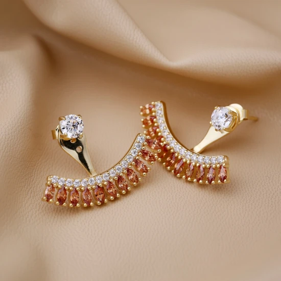 Citrine CZ Marquise Shape 925 Sterling Silver Earrings
