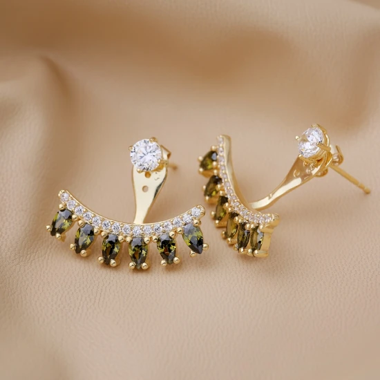 Peridot CZ Pear Shape 925 Sterling Silver Earrings