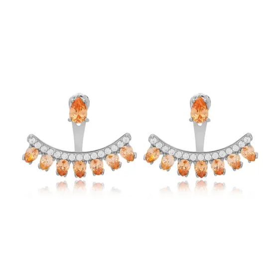 Citrine CZ Pear Shape 925 Sterling Silver Earrings