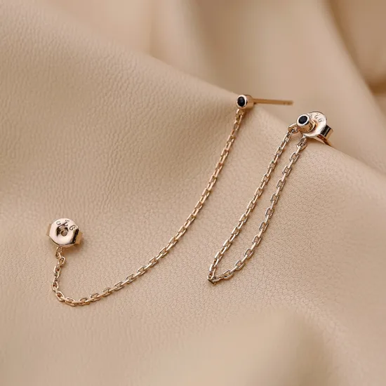 925 Sterling Silver Black CZ Chain Long Earrings 925 Sterling Silver Black CZ Chain Long Earrings
