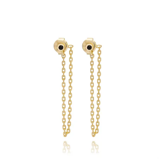 925 Sterling Silver Black CZ Chain Long Earrings 925 Sterling Silver Black CZ Chain Long Earrings