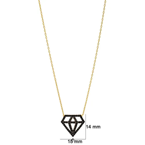 Black Zircon Stone Diamond Design Charm Necklace Pendant Wholesale 925 Sterling Silver Jewelry