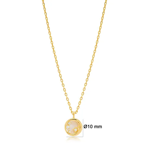Mother Of Pearl Minimalist Moon 925 Silver Necklace