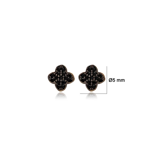 Four Leaf Clover Black CZ 925 Sterling Silver Earrings