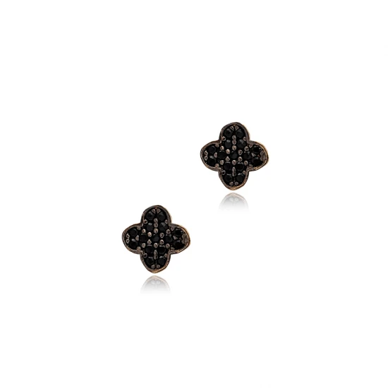 Four Leaf Clover Black CZ 925 Sterling Silver Earrings