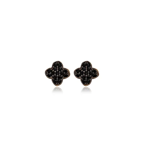 Four Leaf Clover Black CZ 925 Sterling Silver Earrings