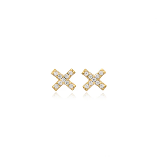 Clear X Stud CZ 925 Sterling Silver Earrings Clear X Stud CZ 925 Sterling Silver Earrings