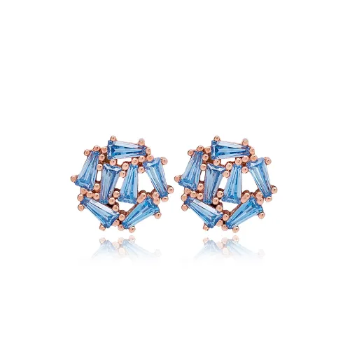 Round Geometric Turquoise Baguette 925 Silver Earrings