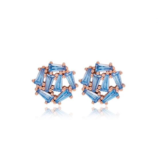 Round Geometric Turquoise Baguette 925 Silver Earrings Round Geometric Turquoise Baguette 925 Silver Earrings