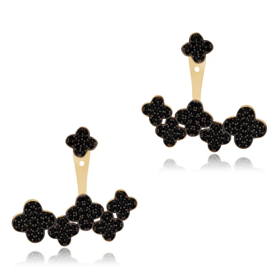Clover Black CZ 925 Sterling Silver Earrings | 925 Sterling Silver Wholesale | Sade Silver Clover Black CZ 925 Sterling Silver Earrings - Sade 925 Silver Jewelry