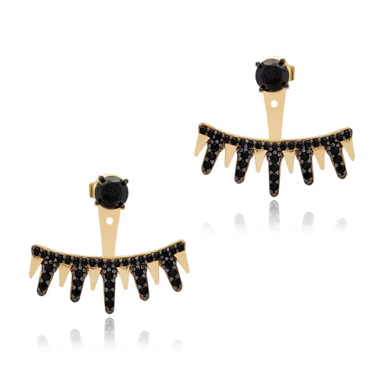 Round Cut Shiny Black CZ 925 Sterling Silver Earrings | 925 Sterling Silver Wholesale | Sade Silver Round Cut Shiny Black CZ 925 Sterling Silver Earrings - Sade 925 Silver Jewelry