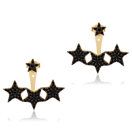 Star Black CZ 925 Sterling Silver Earrings