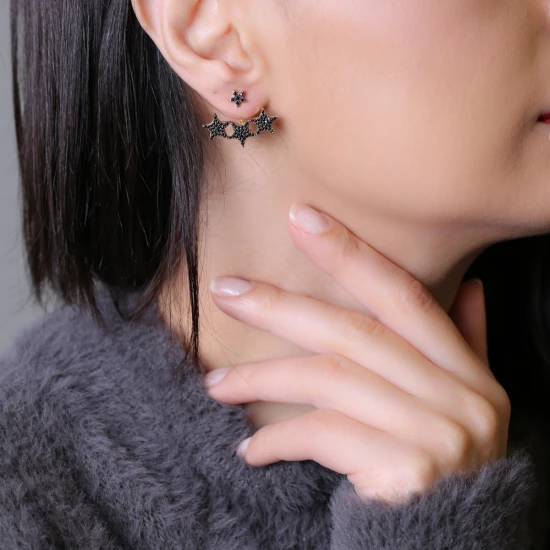 Star Black CZ 925 Sterling Silver Earrings