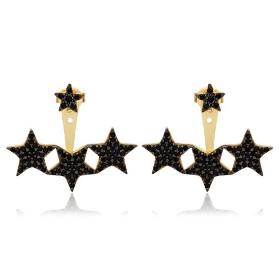 Star Black CZ 925 Sterling Silver Earrings