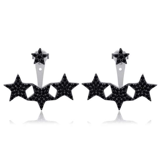Star Black CZ 925 Sterling Silver Earrings