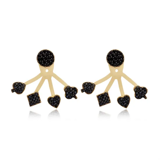 Minimalist Black CZ Woman 925 Sterling Silver Earrings