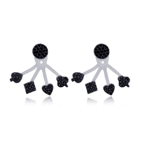 Minimalist Black CZ Woman 925 Sterling Silver Earrings