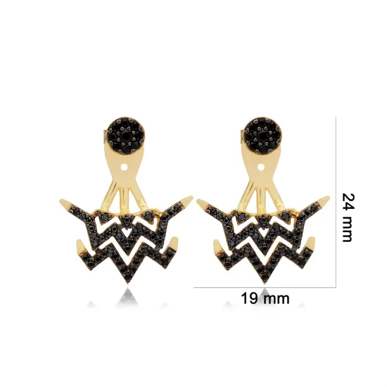 Minimalist Black CZ Woman Sterling Silver Earrings