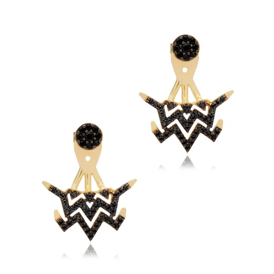Minimalist Black CZ Woman Sterling Silver Earrings