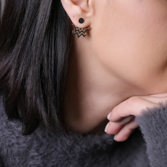 Minimalist Black CZ Woman Sterling Silver Earrings