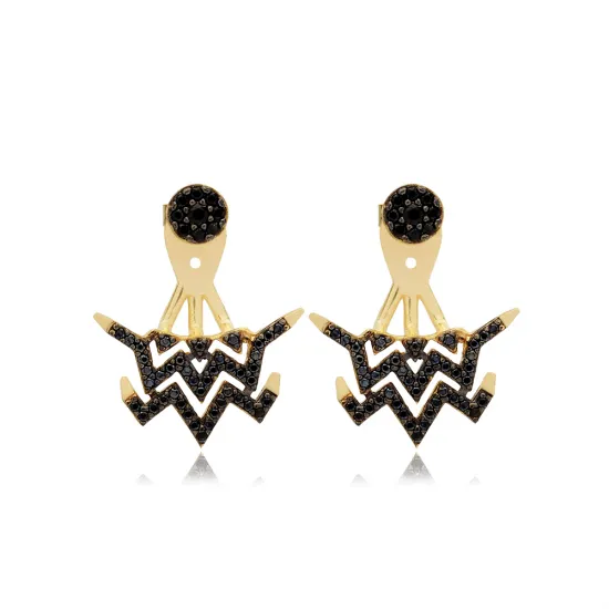 Minimalist Black CZ Woman Sterling Silver Earrings
