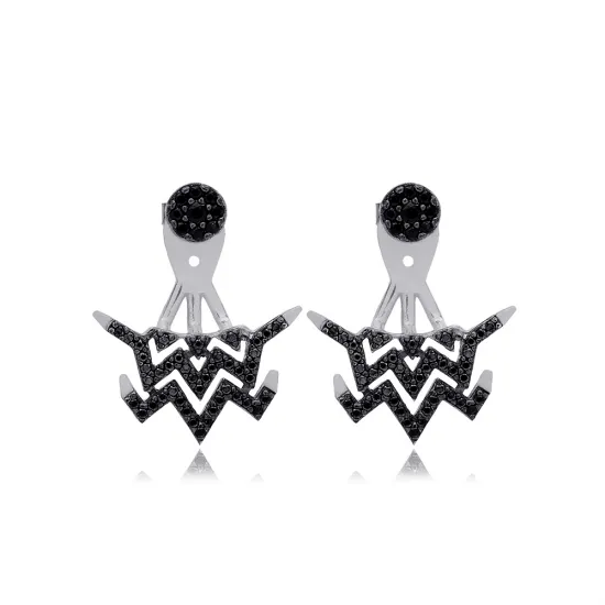 Minimalist Black CZ Woman Sterling Silver Earrings