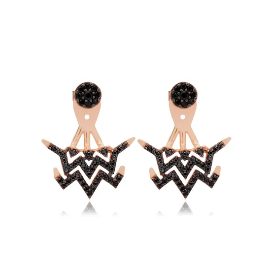 Minimalist Black CZ Woman Sterling Silver Earrings