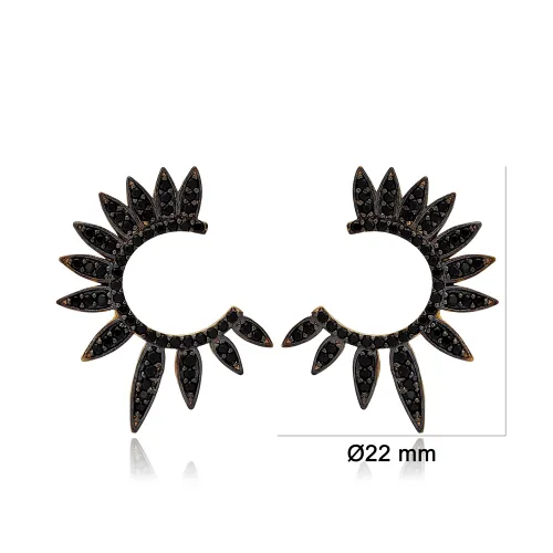 Half Round Black Wing 925 Sterling Silver Earrings