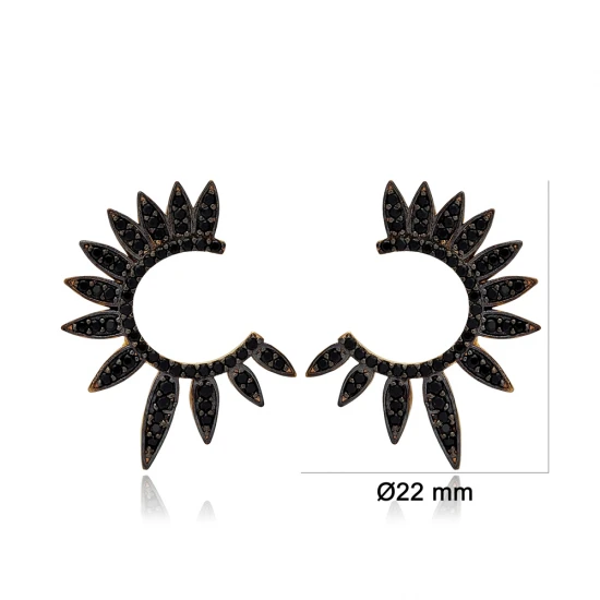Half Round Black Wing 925 Sterling Silver Earrings