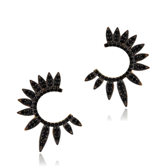 Half Round Black Wing 925 Sterling Silver Earrings