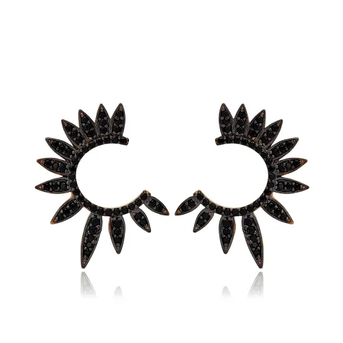 Half Round Black Wing 925 Sterling Silver Earrings
