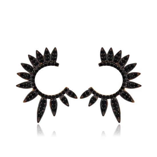 Half Round Black Wing 925 Sterling Silver Earrings