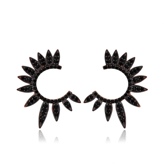 Half Round Black Wing 925 Sterling Silver Earrings