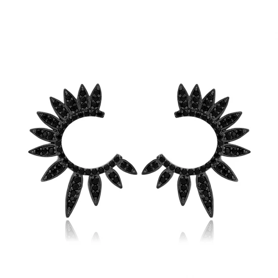Half Round Black Wing 925 Sterling Silver Earrings