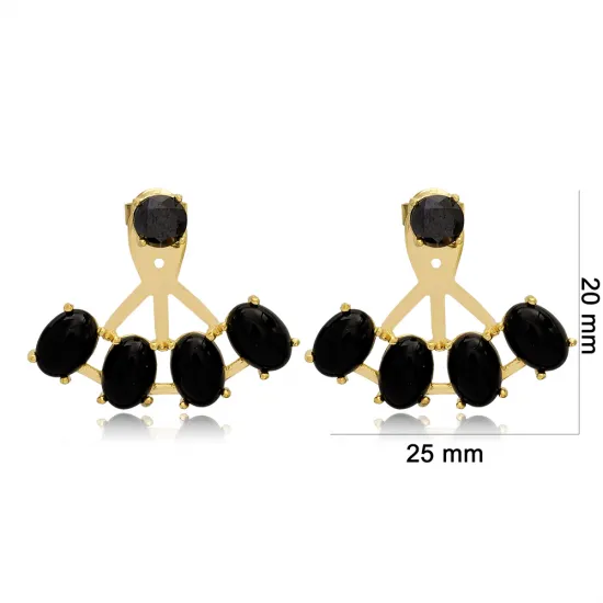 Oval Cut Black CZ 925 Sterling Silver Earrings