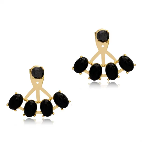 Oval Cut Black CZ 925 Sterling Silver Earrings